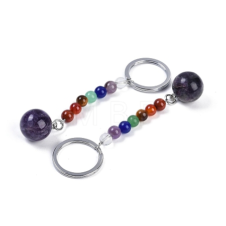 Natural Amethyst Round Beaded Keychain G-H076-01P-03-1