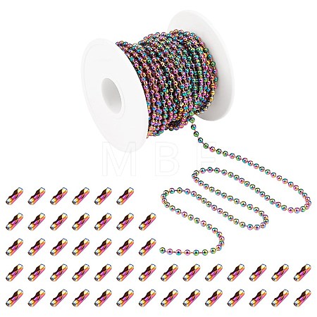 5M Rainbow Color 304 Stainless Steel Ball Chains STAS-SZ0002-22C-1
