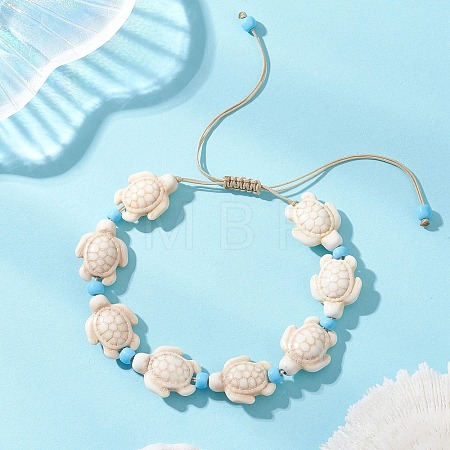 Adjustable Synthetic Turquoise Sea Turtle Beads Braided Bead Bracelets for Women BJEW-JB13584-1