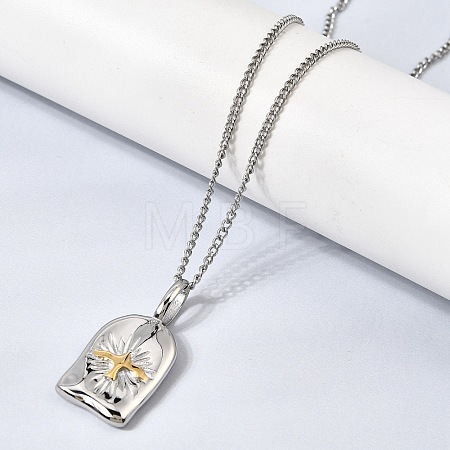 Religion Two Tone 304 Stainless Steel Holy Spirit Bird Rectangle Medal Pendant Necklaces for Women NJEW-K304-02GP-1