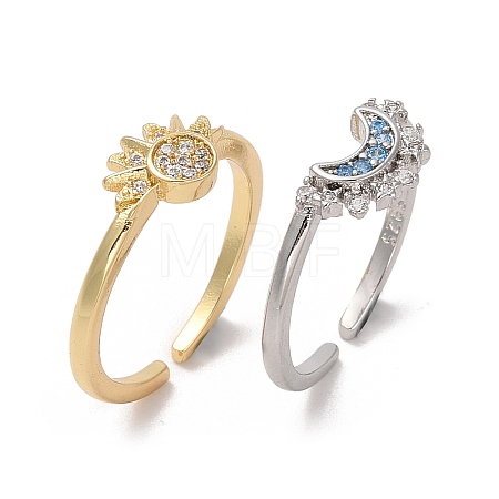 2Pcs 2 Style Cubic Zirconia Open Cuff Rings Set RJEW-B050-01-1