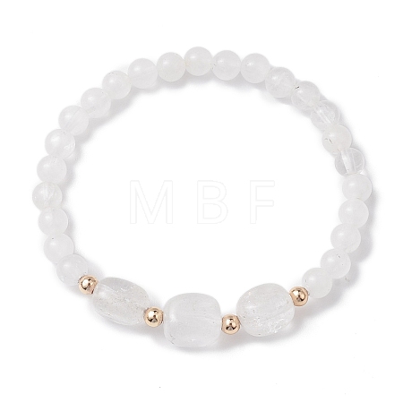 Natural Quartz Crystal Cube & Round Rock Crystal Beaded Stretch Bracelets BJEW-JB10807-01-1