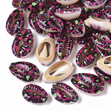 Printed Natural Cowrie Shell Beads X-SSHEL-R047-01-B08-1