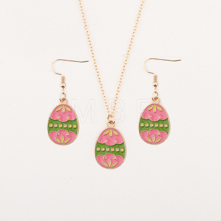 Easter Egg Alloy Enamel Pendant Necklace & Dangle Earrings Sets FS-WG38758-07-1