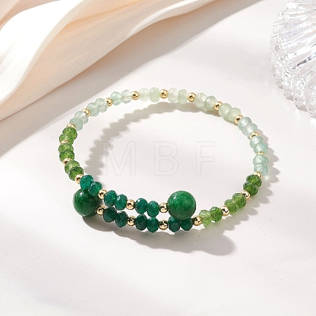 Dyed Natural Malaysia Jade & Brass Beaded Bangles for Women BJEW-JB13343-01-1
