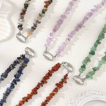 Natural Gemstone Chip Beaded Necklaces NJEW-JN06393-1