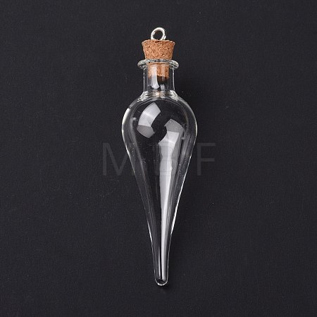 Teardrop Glass Cork Bottle Big Pendants AJEW-A041-01C-1