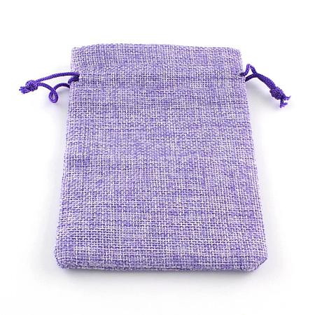 Polyester Imitation Burlap Packing Pouches Drawstring Bags ABAG-R005-14x10-03-1
