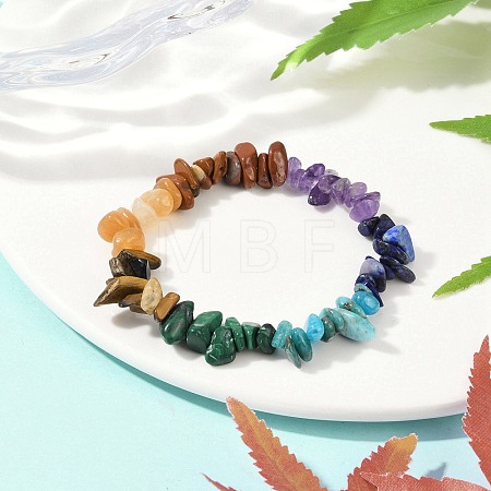 Chakra Natural Mixed Gemstone Chips Stretch Bracelets for Women BJEW-JB11633-01-1