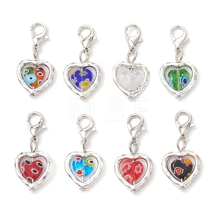 Heart Millefiori Glass & Alloy Pendant Decorations HJEW-JM02836-1