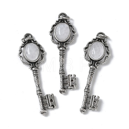 Key Brass Natural Quartz Crystal Big Pendants KK-D361-01AS-13-1