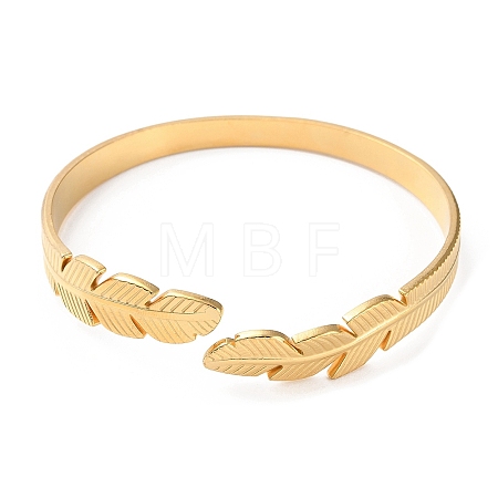 304 Stainless Steel Feather Shape Cuff Bangles BJEW-F457-27G-1