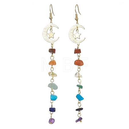 Chakra Theme Natural & Synthetic Mixed Gemstone Chips Beaded Tassel Earrings EJEW-JE05453-1