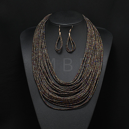 Bohemian Style Glass Seed Beaded Multilayer Necklaces & Teardrop Dangle Earrings Sets WGC1230-05-1