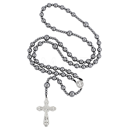 Synthetic Non-Magnetic Hematite Round Rosary Bead Necklaces HJEW-DC00191-1