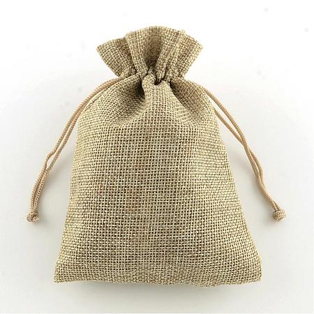 Polyester Imitation Burlap Packing Pouches Drawstring Bags ABAG-R004-18x13cm-05-1