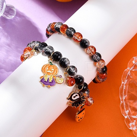 2Pcs Spray Painted Crackle Glass Round Beads Stretch Bracelets BJEW-JB12484-02-1
