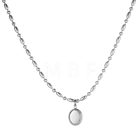 304 Stainless Steel Polished Oval Pendant Necklaces for Women WGCA7B3-03-1