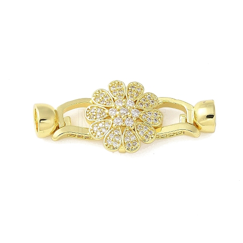 Brass Micro Pave Clear Cubic Zirconia Fold Over Clasps KK-P290-18G-1