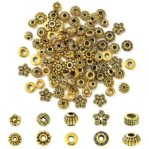 100Pcs 10 Styles Tibetan Style Alloy Spacer Beads TIBEB-YW0001-14AG-1