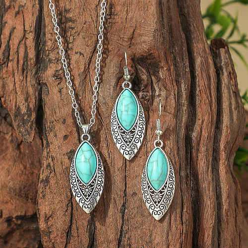 Bohemian Ethnic Style Zinc Alloy & Synthetic Turquoise Pendant Necklaces & Dangle Earrings Sets WG7E01E-10-1