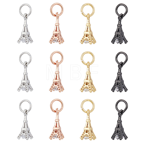 12Pcs 4 Colors Brass Micro Pave Clear Cubic Zirconia Charms ZIRC-DC0001-18-1