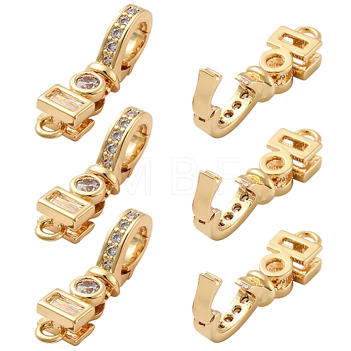 6Pcs Brass Micro Pave Clear Cubic Zirconia Fold Over Clasps KK-BC0010-34-1