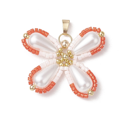 Two Tone Glass Seed Beaded Butterfly Pendants PALLOY-MZ00556-05-1