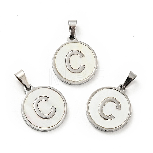 304 Stainless Steel with White Shell Pendants STAS-G268-01C-P-1