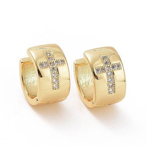 Cubic Zirconia Cross Thick Hoop Earrings EJEW-F304-02G-01-1