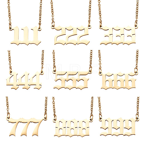 Kissitty 9Pcs 9 Style Angel Number Necklace NJEW-KS0001-05-1