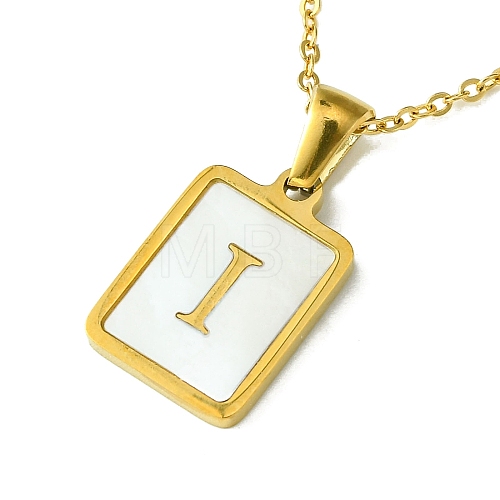 Ion Plating(IP) Rectangle with Initial Letter 304 Stainless Steel Pendant Necklace NJEW-R265-04G-I-1