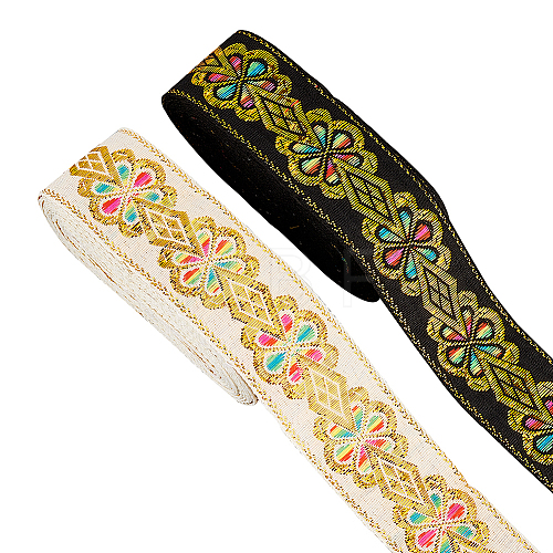 2 Rolls 2 Colors Ethnic Style Embroidery Polyester Ribbons OCOR-FG0001-58-1