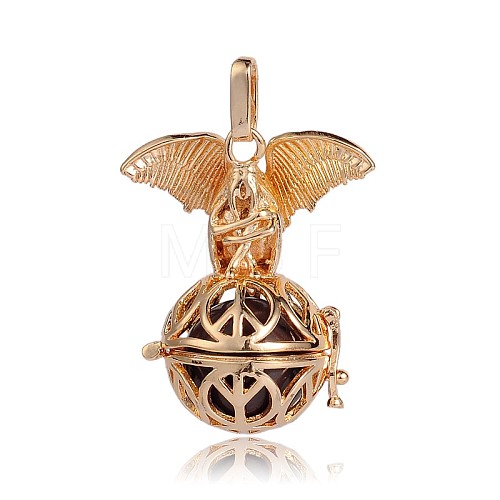 Golden Plated Brass Hollow Round Cage Pendants KK-J252-05G-1