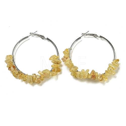 Alloy with Copper Wire Natural Yellow Quartz Hoop Earrings EJEW-Q388-01D-1