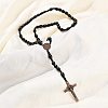 Oval Wood Rosary Bead Necklaces NJEW-C108-01-3