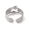 Non-Tarnish 304 Stainless Steel Star & Moon Open Cuff Ring for Women RJEW-C045-13P-3