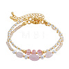 2Pcs Natural Rose Quartz & Glass & Imitation Pearl & Brass Beaded Bracelets for Women JV0360-4-6