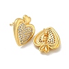 Heart Brass Pave Clear Cubic Zirconia Stud Earrings for Women EJEW-N054-39G-2