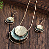 Three Flat Round Zinc Alloy Enamel Pendant Necklaces & Dangle Earrings Sets WGCF00E-07-1