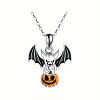 Halloween Alloy Enamel Bat with Pumpkin Pendant Necklaces WG6D1E5-01-2