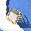 Square 304 Stainless Steel White Shell Cuff Rings for Women RJEW-G346-03G-02-1