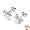 Anti-Tarnish Cubic Zirconia Bowknot with Natural Pearl Stud Earrings EJEW-F318-09P-3