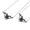 Natural Obsidian Triangle with Flower Pendant Necklace NJEW-P274-01AS-03-1