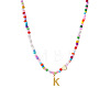 Colorful Beaded Heart Letter Necklace with Pearl Elements Stainless Steel Pendant Jewelry TR2146-11-1
