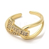 Initial Letter T Brass Micro Pave Cubic Zirconia Open Cuff Rings RJEW-U008-45G-2