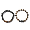 Adjustable Natural Tiger Eye and Natural Lava Rock Stretch Bracelets BJEW-JB14150-02-4