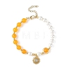 Brass Micro Pave Clear Cubic Zirconia Sun Charm Natural Dyed Malaysia Jade and Shell Pearl Round Beaded Bracelets BJEW-JB14348-3