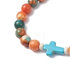 Dyed Synthetic Ocean White Jade & Turquoise Beaded Stretch Bracelets for Men Women BJEW-JB12372-02-3