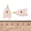 Brass & Natural Rose Quartz & Cubic Zirconia Pendants GG-CBAD360-20G-10-3